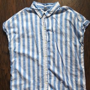 Blue and White striped Button Up Tshirt